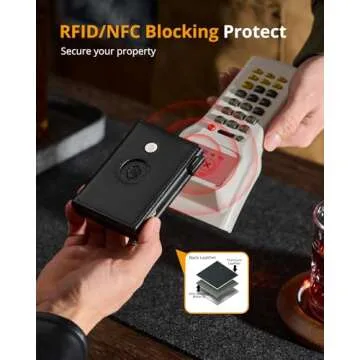 YESIIW Airtag Wallet for Men, RFID Blocking Wallet, Trifold Leather Wallets Magnetic Closure, Men's Minimalist Aluminum Credit Card Holder Pop up Wallet Gift-Black No Airtag