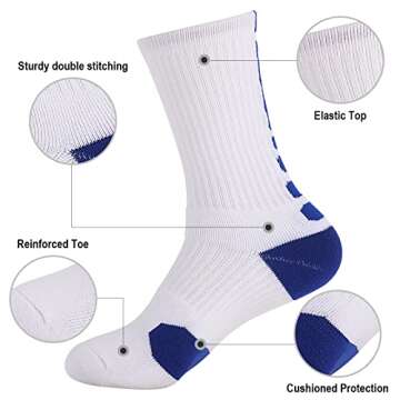 DBXIIART 5 Pairs Elite Basketball Socks Cushioned Athletic Crew Socks for Men Youth Adult Soccer Outdoor Football Running(5 Pairs A-Multicolor)