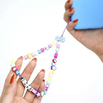 Vatogon Beaded Phone Strap Y2K Beaded Phone Charms Smiley Face Fruit Star Letter Pearl Handmade Rainbow Acrylic Polymer Clay Beads Keychain for Women Girls (6Pcs-E)