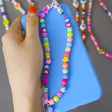 Vatogon Beaded Phone Strap Y2K Beaded Phone Charms Smiley Face Fruit Star Letter Pearl Handmade Rainbow Acrylic Polymer Clay Beads Keychain for Women Girls (6Pcs-E)