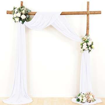 LINXTAR 2 Panels White Wedding Arch Drapery Valentine's Day 6 Yards Long and 30'' Wide Sheer Chiffon Arch Draping Fabric for Spring Party Backdrop Outdoor Arches Church Ceremony Decoration
