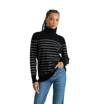 Luxurious NAADAM 100% Cashmere Sweater with Lurex Stripes in Black/Silver, Size 2X