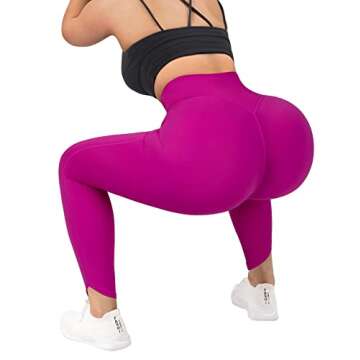 MOSHENGQI Women High Waisted Leggings with Pockets Tummy Control Workout Yoga Pants(M,#4 Dragon Fruit-82)