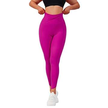 MOSHENGQI Women High Waisted Leggings with Pockets Tummy Control Workout Yoga Pants(M,#4 Dragon Fruit-82)