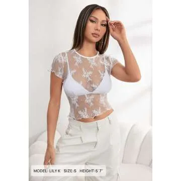 Stylish MEROKEETY Women's Sheer Lace Crop Top for Summer