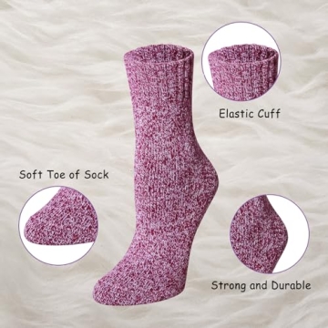 Vintage Wool Knit Crew Socks for Women - 5 Pairs