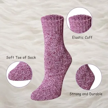 Vintage Wool Knit Crew Socks for Women - 5 Pairs