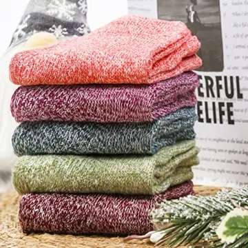 Vintage Wool Knit Crew Socks for Women - 5 Pairs