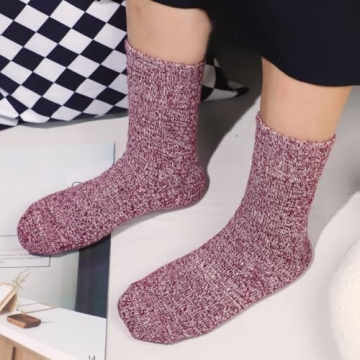 Vintage Wool Knit Crew Socks for Women - 5 Pairs