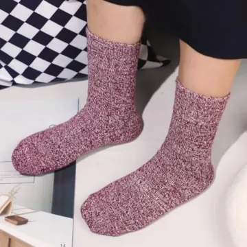 Vintage Wool Knit Crew Socks for Women - 5 Pairs