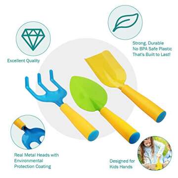 Gardening Tools Toy Set for Girls Boys with Beatiful Storage Bag, Watering Can, Gardening Gloves, Shovels, rake, Apron, Sun Hat kit for Children Kids Outdoor Play and Dress up Clothes Role Play