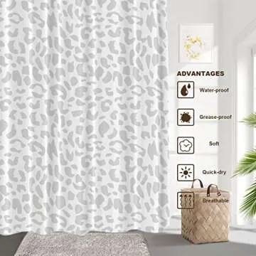 BaoNews Grey Leopard Print Decor Shower Curtain Set,Animal Nature Cat Wildlife Fur Polyester Shower Curtain for Shower Stall Bathroom Waterproof with 12 Hooks 72x72 Inch