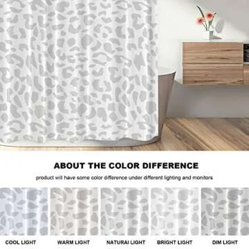 BaoNews Grey Leopard Print Decor Shower Curtain Set,Animal Nature Cat Wildlife Fur Polyester Shower Curtain for Shower Stall Bathroom Waterproof with 12 Hooks 72x72 Inch