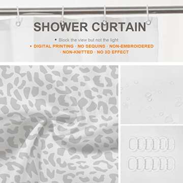 BaoNews Grey Leopard Print Decor Shower Curtain Set,Animal Nature Cat Wildlife Fur Polyester Shower Curtain for Shower Stall Bathroom Waterproof with 12 Hooks 72x72 Inch