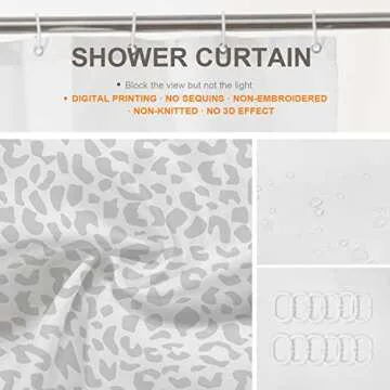 BaoNews Grey Leopard Print Decor Shower Curtain Set,Animal Nature Cat Wildlife Fur Polyester Shower Curtain for Shower Stall Bathroom Waterproof with 12 Hooks 72x72 Inch