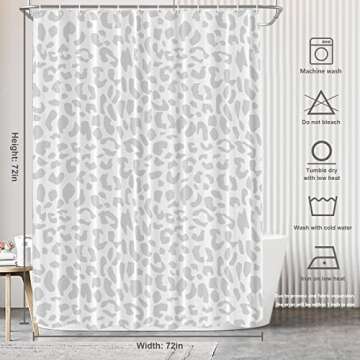 BaoNews Grey Leopard Print Decor Shower Curtain Set,Animal Nature Cat Wildlife Fur Polyester Shower Curtain for Shower Stall Bathroom Waterproof with 12 Hooks 72x72 Inch