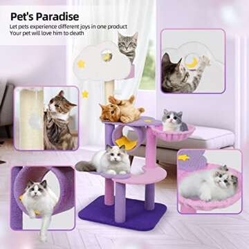 Cat Tree, Cute Multi-Level Purple Cat Tower, Moon Cat Trees for Indoor Cats. Cozy Cats Furniture Condo, with Cat Scratching Post and Funny Toys, Cat Lover Gift