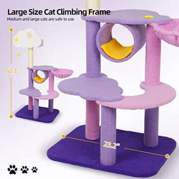 Cat Tree, Cute Multi-Level Purple Cat Tower, Moon Cat Trees for Indoor Cats. Cozy Cats Furniture Condo, with Cat Scratching Post and Funny Toys, Cat Lover Gift