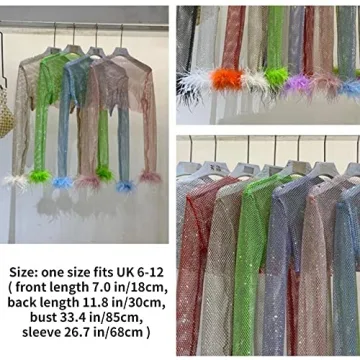 Rhinestone Crop Top with Feather Cuffs for Parties