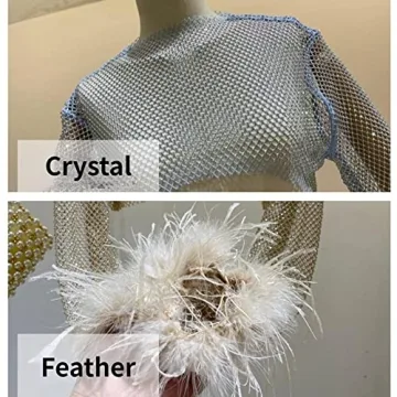 Rhinestone Crop Top with Feather Cuffs for Parties
