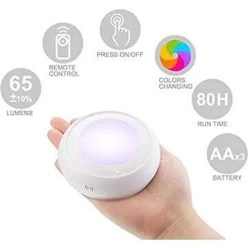 LUXSWAY Battery LED Color Puck Lights Stick Up Push Lights with Remote 16 Color Changing LED Fairy Lights Wireless Tap Lights Dimmable Under Cabinet Light Battery Powered RGB Night Light -4Pack