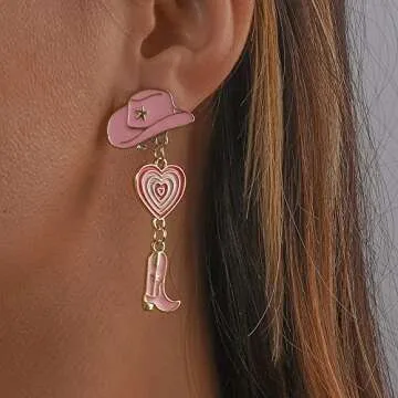 COLORFUL BLING Bohemia Cattle Head Dangle Earrings Colored Enamel Animal Bull Cow Herd Head Flowers Charms Drop Earrings Ethnic Vintage Jewelry for Corrida Vacation-H pink cowboys
