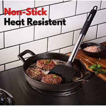 Chef Giant Silicone Kitchen Utensil Set | 15-Piece Stainless Steel Cooking Tool Kit with Holder, Spatula, Ladle, Pasta Server, Tongs, Whisk & More | Heat Resistant, BPA Free, Dishwasher Safe | Black