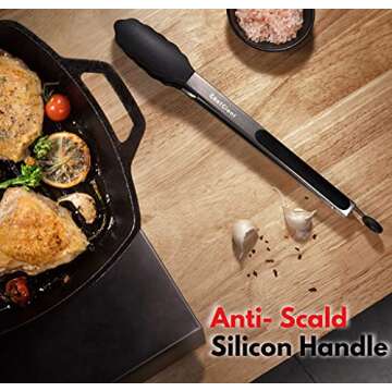 Chef Giant Silicone Kitchen Utensil Set | 15-Piece Stainless Steel Cooking Tool Kit with Holder, Spatula, Ladle, Pasta Server, Tongs, Whisk & More | Heat Resistant, BPA Free, Dishwasher Safe | Black