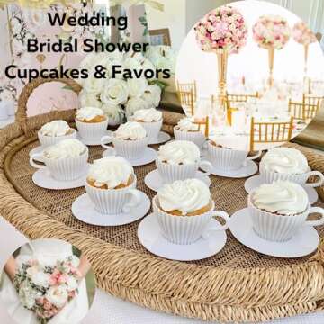 Evelots Baking Cupcake Molds - Silicone Teacup Set - 12 Pc Set - Oven-Safe - Nonstick - Muffin Cups for Bridal/Baby Shower, Birthday/Tea Party - 6 Cups & 6 Saucers - BPA Free