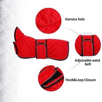 Geyecete Warm Thermal Quilted Dachshund Coat, Dog Winter Coat with Warm Fleece Lining, Outdoor Dog Apparel with Adjustable Bands for Medium, Large Dog-Red-S