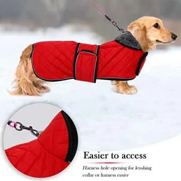 Geyecete Warm Thermal Quilted Dachshund Coat, Dog Winter Coat with Warm Fleece Lining, Outdoor Dog Apparel with Adjustable Bands for Medium, Large Dog-Red-S