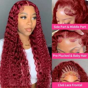 250% Density 99J Burgundy 13x6 Deep Wave HD Lace Front Wigs Human Hair for Women