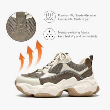 BEAU TODAY Chunky Sneakers for Women, Womens Fashion Sneakers, Lace Up Platform Comfortable Leather Casual Dad Shoes Beige Brown US 7