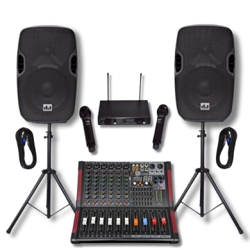 MUSYSIC Portable PA System with Wireless Microphone and Speakers – 6 Ch Audio Mixer with Built-in ...