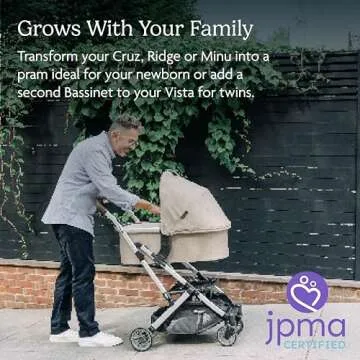 UPPAbaby Bassinet/Compatible with Vista, Cruz, Ridge, Minu Strollers/Overnight Sleep Solution/Mattress, Sheet, and Bug Shield Included/Gregory (Blue Mélange/Silver Frame)