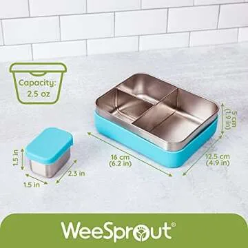WeeSprout Stainless Steel Bento Box with Bonus Dip Container