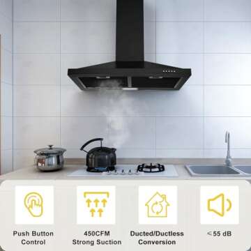 SNDOAS Black Range Hood 30 inch,Hood Vents for Kitchen with Ducted/Ductless Convertible,Vent Hoods 3...