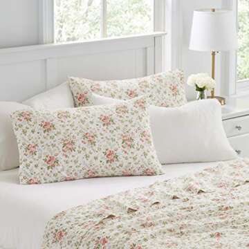 Laura Ashley Marissa Queen Sheets Set - Floral Cotton Percale 6-Piece
