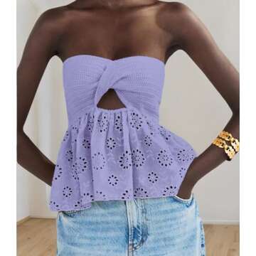 MISSACTIVER Women Twist Knot Knit Bandeau Tube Top Embroidery Strapless Off Shoulder Backless Hollow...