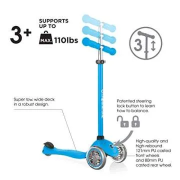 Globber 2 Wheel Kick Scooter for Teens and Adults Ages 41+ | Adjustable T-Bar Scooter with 3 Height ...