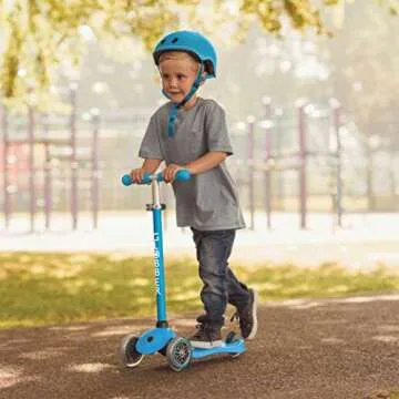 Globber 2 Wheel Kick Scooter for Teens and Adults Ages 41+ | Adjustable T-Bar Scooter with 3 Height Settings | Foldable Kick Scooter for Easy and Convinent Travel & Storage (Sky Blue)