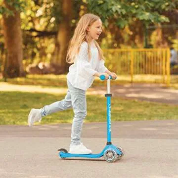 Globber 2 Wheel Kick Scooter for Teens and Adults Ages 41+ | Adjustable T-Bar Scooter with 3 Height Settings | Foldable Kick Scooter for Easy and Convinent Travel & Storage (Sky Blue)
