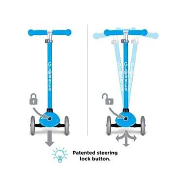 Globber 2 Wheel Kick Scooter for Teens and Adults Ages 41+ | Adjustable T-Bar Scooter with 3 Height Settings | Foldable Kick Scooter for Easy and Convinent Travel & Storage (Sky Blue)