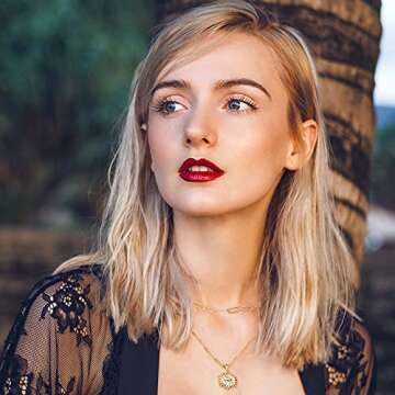 Turandoss Gold Layered Necklaces for Women - 14K Real Gold Plated Necklace Adjustable Minimalist Pen...