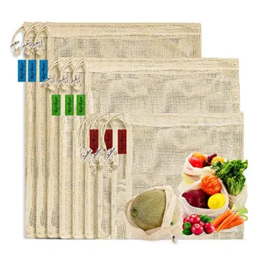 KerKoor Reusable-Cotton-Mesh-Produce-Bags - Eco-Friendly & Modern Storage (9 Packs)