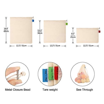 KerKoor Eco-Friendly Cotton Reusable Mesh Bags for Groceries