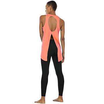 icyzone Open Back Workout Top Shirts - Activewear Exercise Yoga Tops for Women (S, Orange)