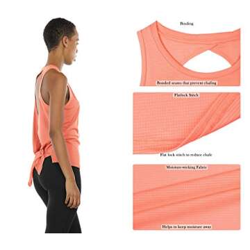 icyzone Open Back Workout Top Shirts - Activewear Exercise Yoga Tops for Women (S, Orange)