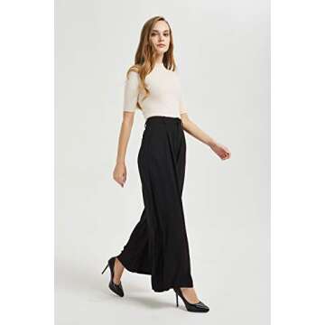 Tronjori Women High Waist Casual Wide Leg Long Palazzo Pants Trousers Regular Size(M, Black)