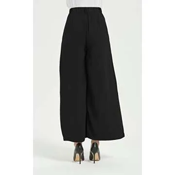 Tronjori Women High Waist Casual Wide Leg Long Palazzo Pants Trousers Regular Size(M, Black)